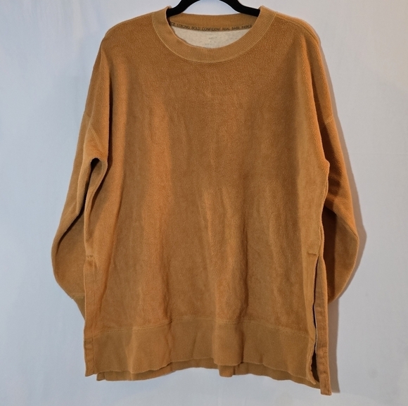 Aerie Inside Out Fleece Oversized Crewneck Sweatshirt Mustard Pullover, sz M - Picture 1 of 11